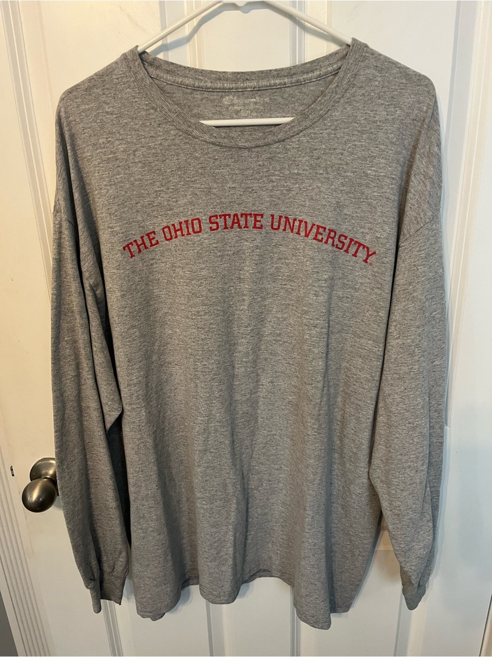 Champion Gray Long-Sleeve Tee with Red Ohio State Script